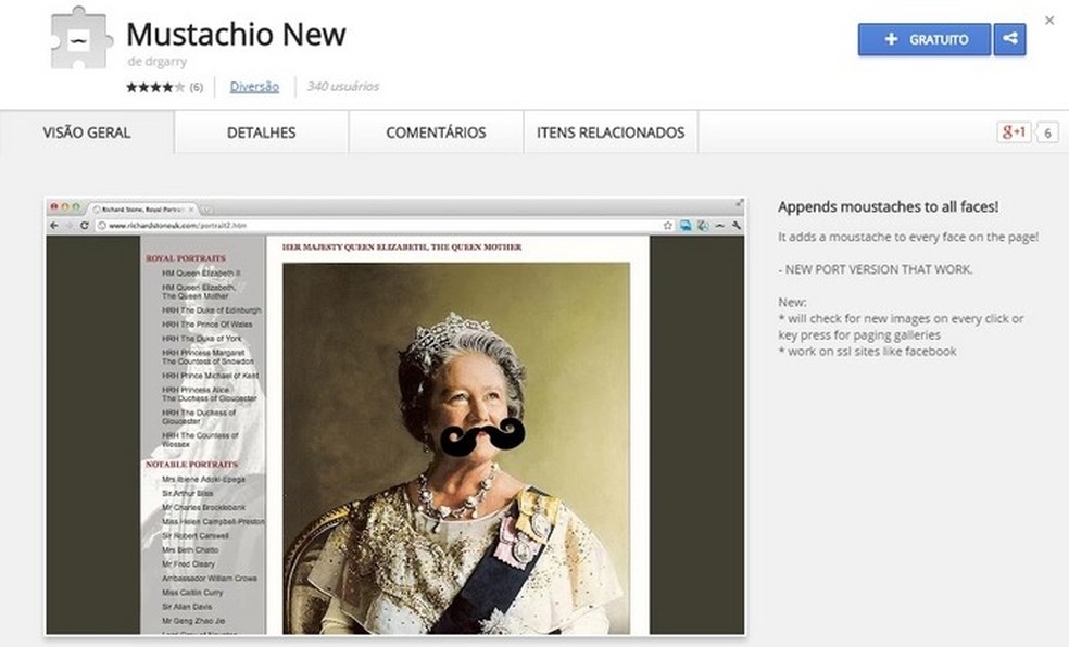 Mustachio New adiciona bigodes nas fotos de qualquer pessoa na web (Foto: Reprodução/Raquel Freire) — Foto: TechTudo