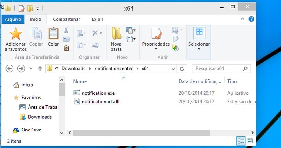 Pasta x64 com os arquivos da Centra de Notificações do Windows 10 (Foto: Reprodução/Edivaldo Brito) — Foto: TechTudo