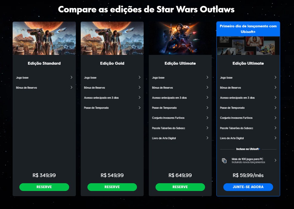 Star Wars Outlaws está à venda em quatro edições — Foto: Divulgação/Ubisoft
