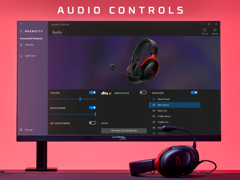 HyperX NGENUITY é o sistema da marca que permite ativar o DTS Spatial Audio — Foto: Divulgação/HyperX