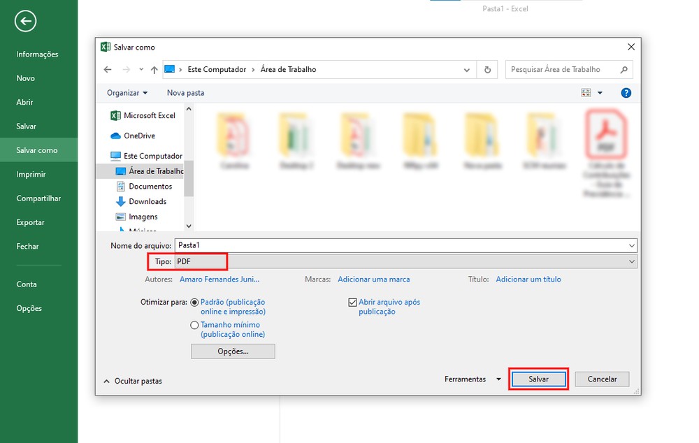 Como converter planilha do Excel em arquivo PDF