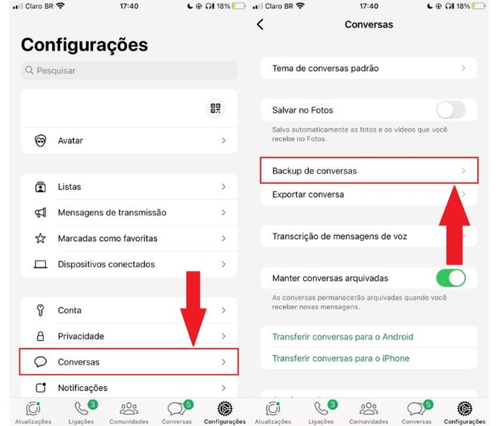 Veja como fazer backup do WhatsApp no iCloud — Foto: Reprodução/Diego Cataldo