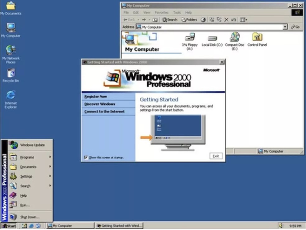 Windows 2000 Professional foi lançado em 17 de fevereiro de 2000 — Foto: Reprodução/Yoyogames.com