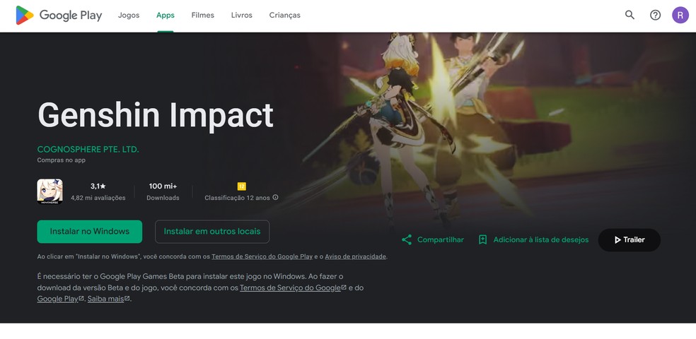 Genshin Impact na google Play Store — Foto: Reprodução/Róbson Martins
