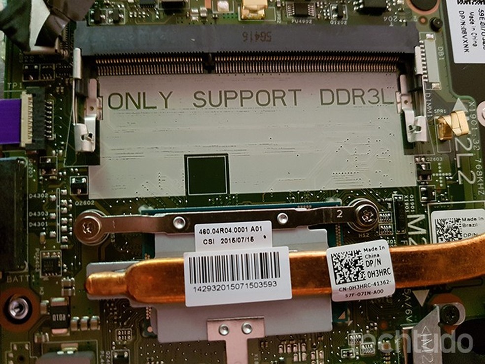 'Only support DDR3L' refere-se à compatibilidade restrita a pentes de memória DDR3L, chamados de DDR3 de baixa energia, ou baixa voltagem (Foto: Filipe Garrett/TechTudo) — Foto: TechTudo