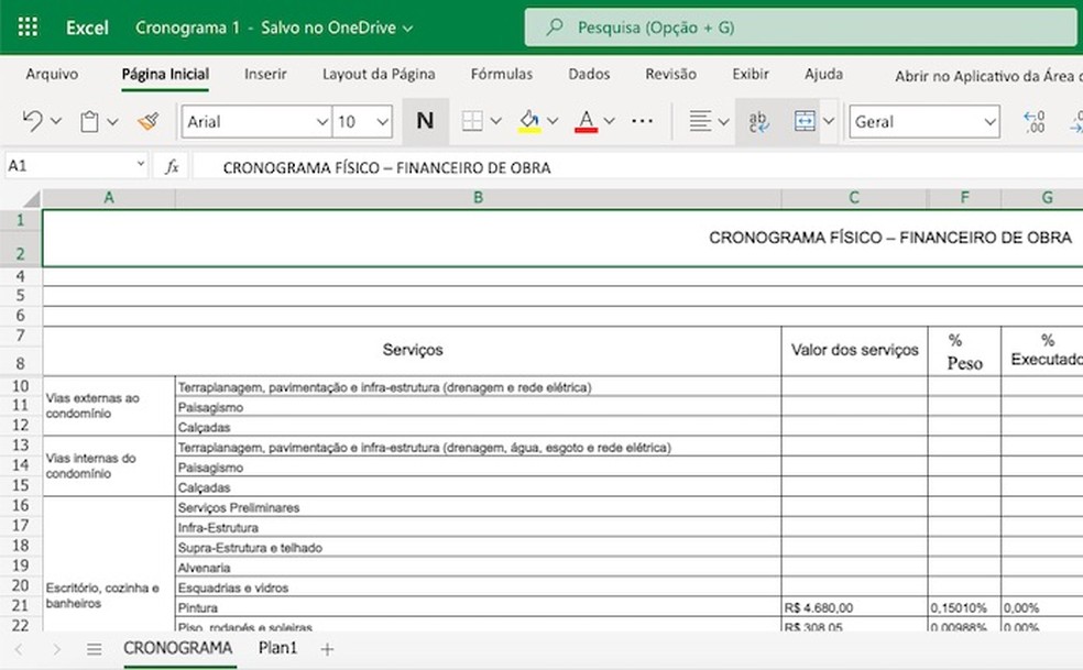 Excel online é gratuito e permite editar planilhas externas — Foto: Reprodução/Helito Beggiora