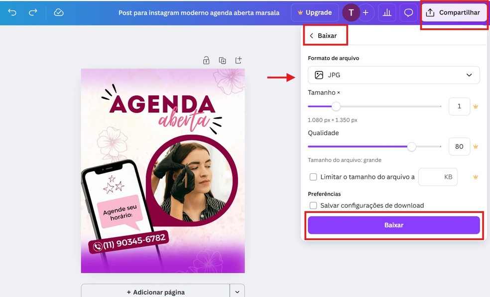 Faça o download da imagem para postar no Instagram — Foto: Reprodução/Thaisi Carvalho