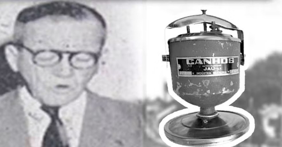 O brasileiro Francisco Canhos e o primeiro modelo de chuveiro elétrico do mundo, sua invenção — Foto: Reprodução/Facebook / Memórias de Jahu