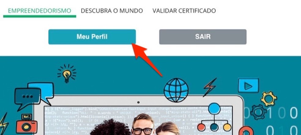 Ação para acessar seu perfil no site Brasil Mais Digital — Foto: Reprodução/Marvin Costa
