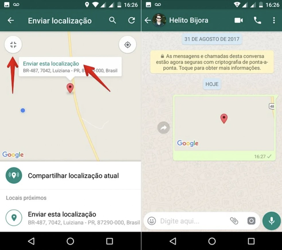Como enviar localização no WhatsApp para Android — Foto:  Reprodução/Helito Bijora