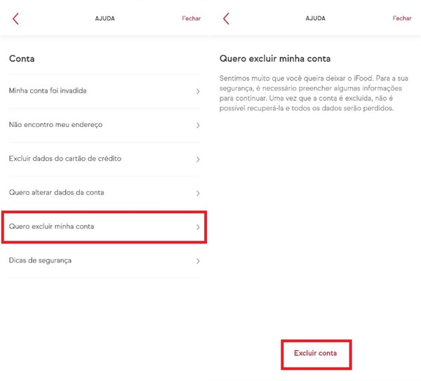 Como excluir conta do iFood