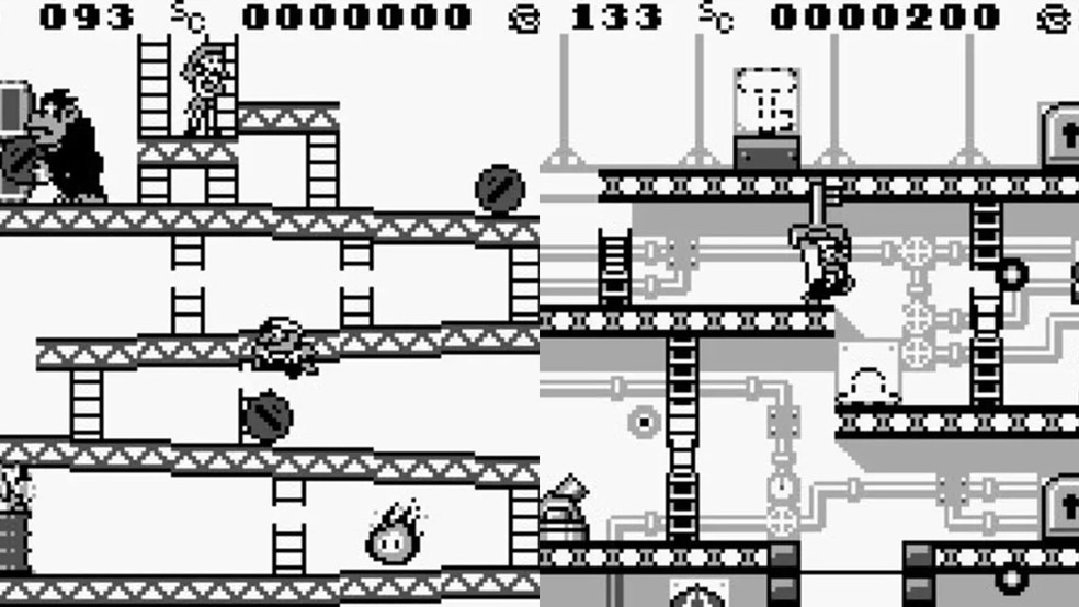 A versão de Donkey Kong para Game Boy de 1994 começa como o clássico fliperama, mas se transforma em outro jogo depois — Foto: Reprodução/Nintendo