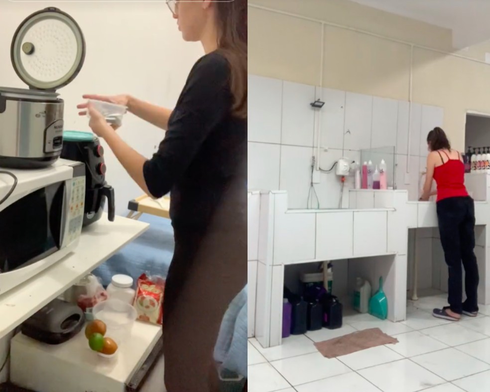 Mulher mora no banheiro de pet shop e viraliza por isso — Foto: Reprodução/TikTok