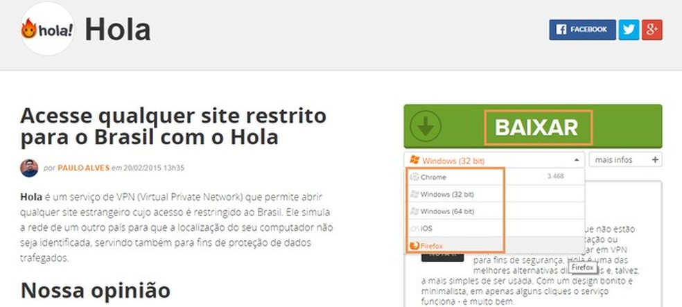 Escolha o navegador para baixar o Hola no TechTudo Downloads (Foto: Reprodução/Barbara Mannara) — Foto: TechTudo