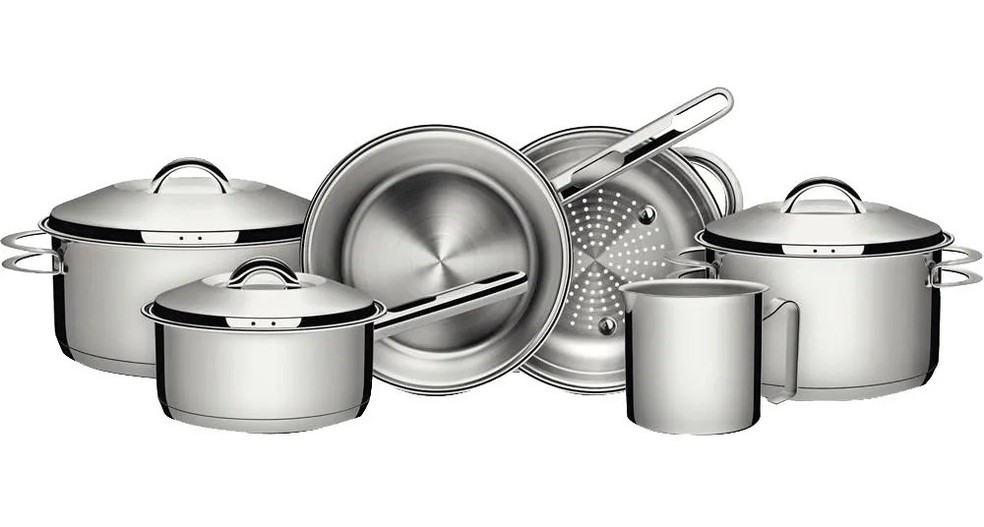 Jogo Panelas Tramontina Solar Inox 6pç Indução Fundo Triplo — Foto: Divulgação/Tramontina