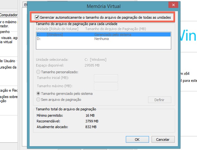 Como mudar o tamanho da memória virtual no Windows 8