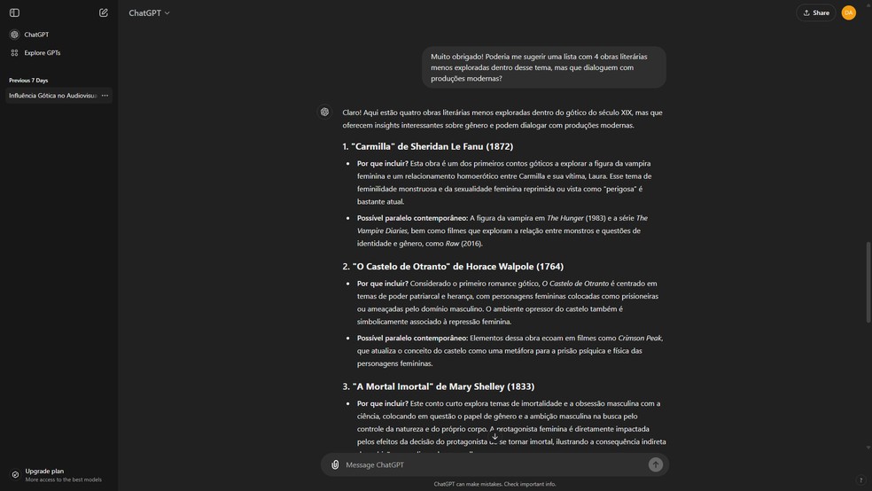  Reprodução/ChatGPT (Captura por Daniel Trefilio)