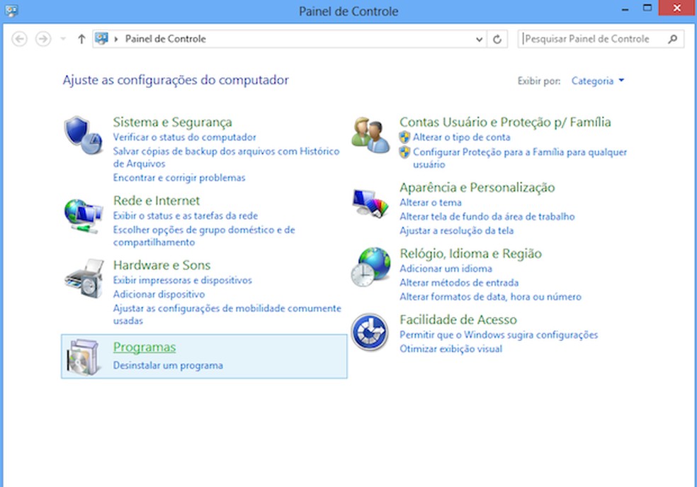 Painel de Controle do Windows 8 (Foto: Reprodução/Helito Bijora) — Foto: TechTudo