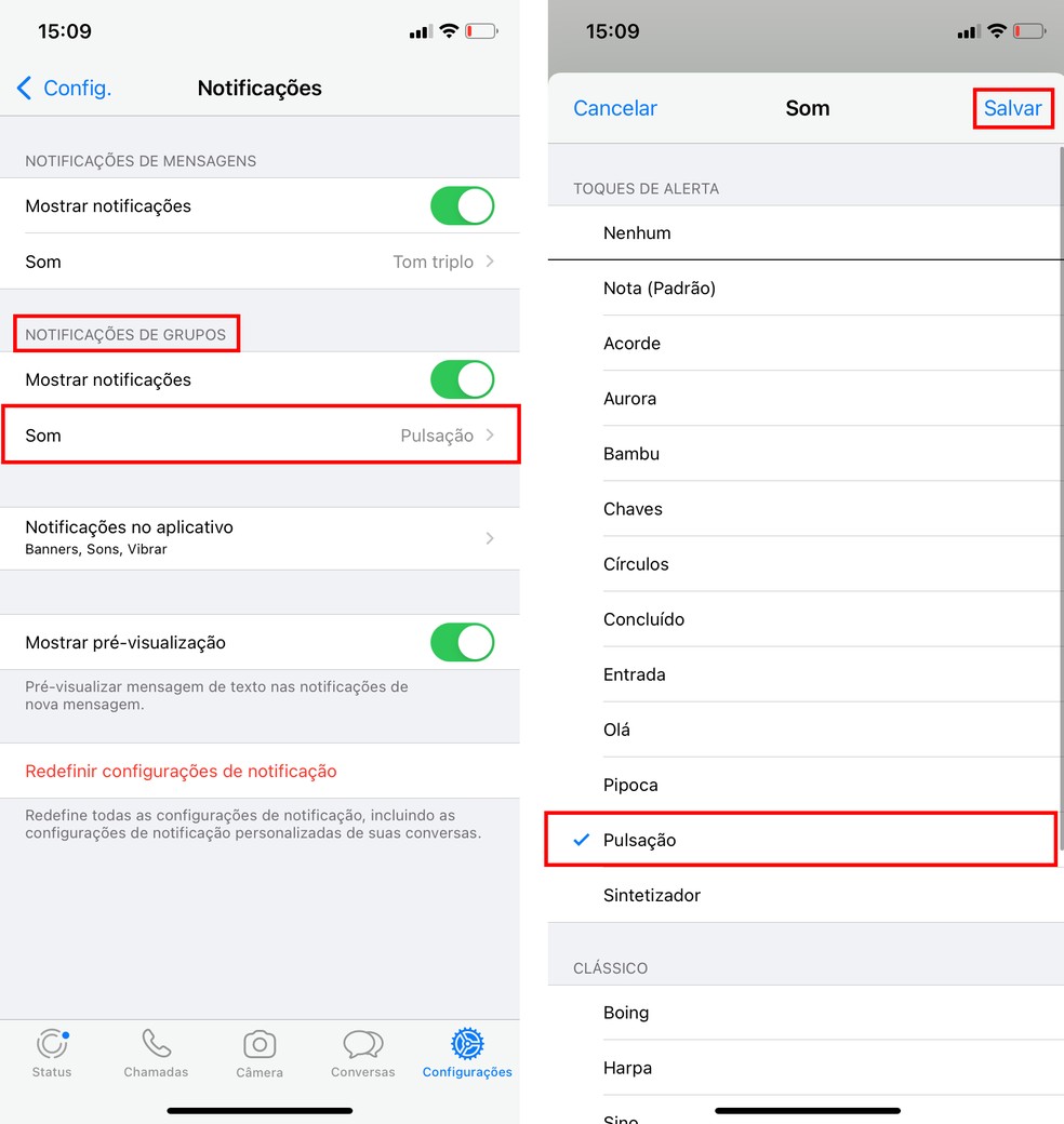 WhatsApp permite colocar som de notificação específico para grupos — Foto: Reprodução/Rodrigo Fernandes
