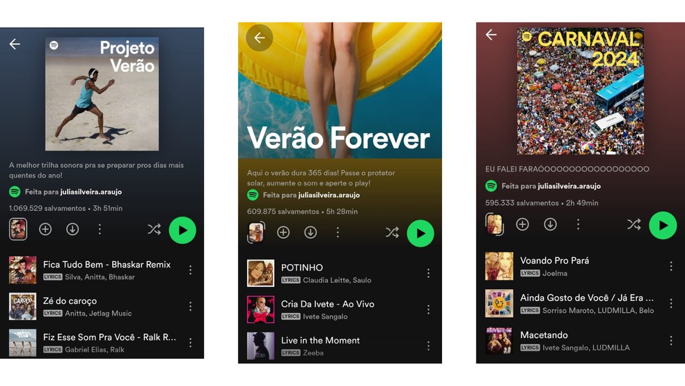 Playlists de Verão do Spotify — Foto: Reprodução/Júlia Silveira