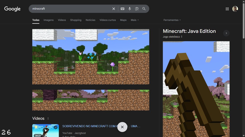 Minecraft tem 'jogo' escondido na busca do Google; veja como funciona