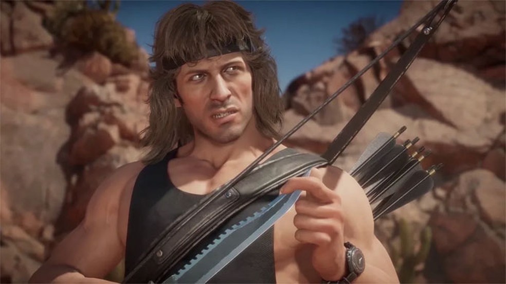 Mortal Kombat 11 detalha golpes furtivos de Rambo inspirados pelos clássicos filmes dos anos 80 — Foto: Reprodução/PlayStation Blog