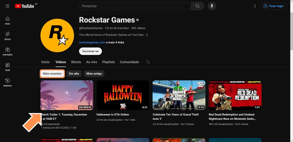 E REAL, GTA VI < Rockstar Games 'ideos Shorts Aovivo Playlists Comunidade  Canais ha 1 hora Next