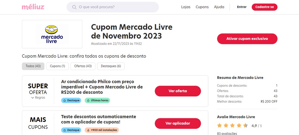 Cupom Mercado livre: desconto para todo o site! - TecMundo