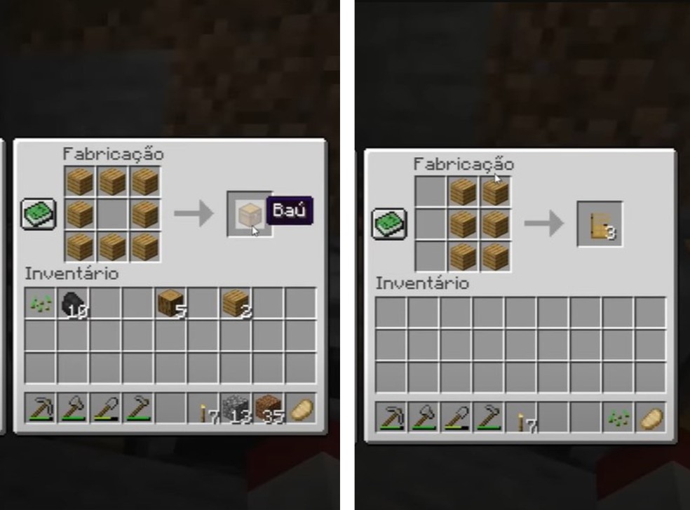 Fabricando baú e porta no Minecraft — Foto: Reprodução/YouTube