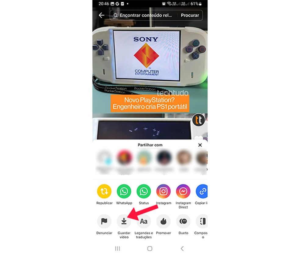 Ação para baixar vídeo do TikTok — Foto: Reprodução/Marcela Franco