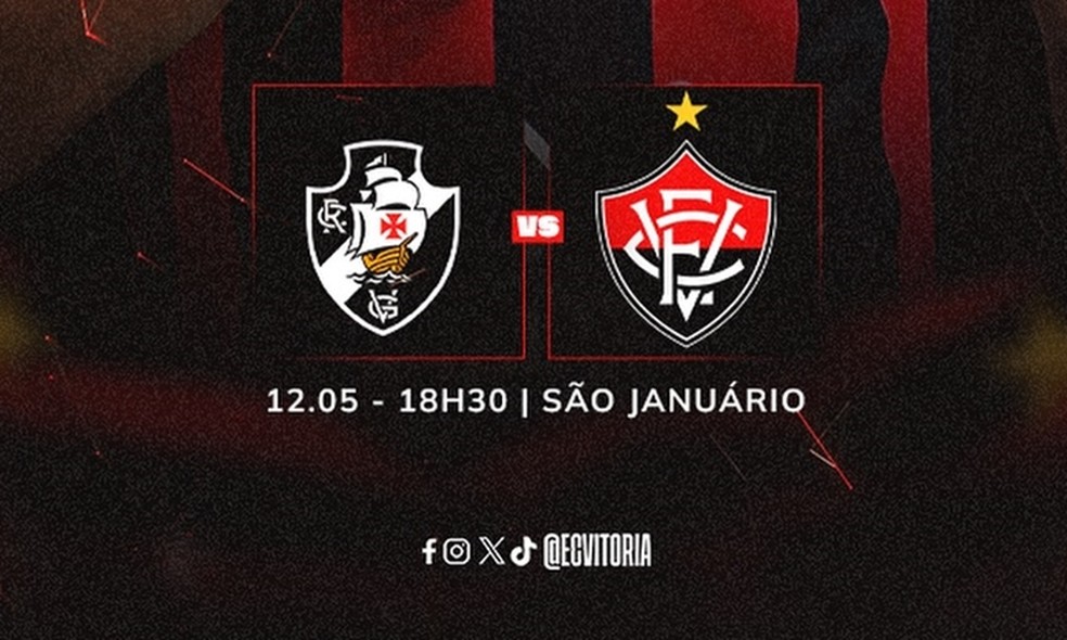 Vasco x Vitória ao vivo hoje: partida do Campeonato Brasileiro 2024 será exibida online para quem assina o Globoplay — Foto: Reprodução/Instagram Esporte Clube Vitória