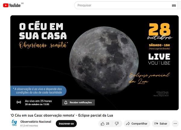 Data: eclipse lunar poderá ser assistido ao vivo neste sábado (28) — Foto: Reprodução/Rodrigo Fernandes