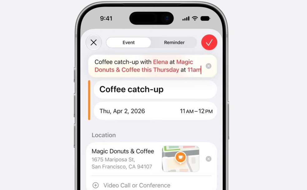 Apple Intelligence marca compromissos e identifica contatos, horários e locais — Foto: Reprodução/Apple