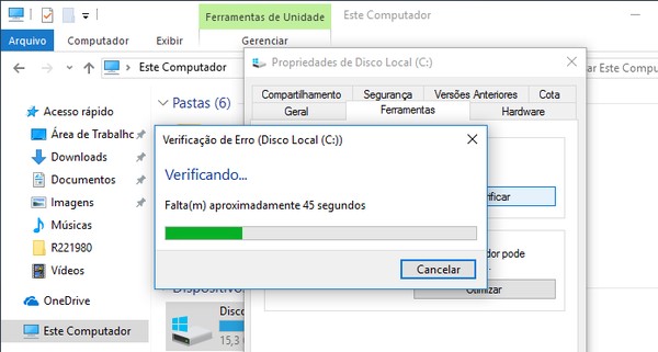 Resolvendo problemas em Unidades de Armazenamento usando o ChkDsk do Windows