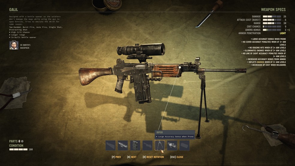 Em Jagged Alliance 3, é possível carregar várias armas customizáveis — Foto: Reprodução/Steam