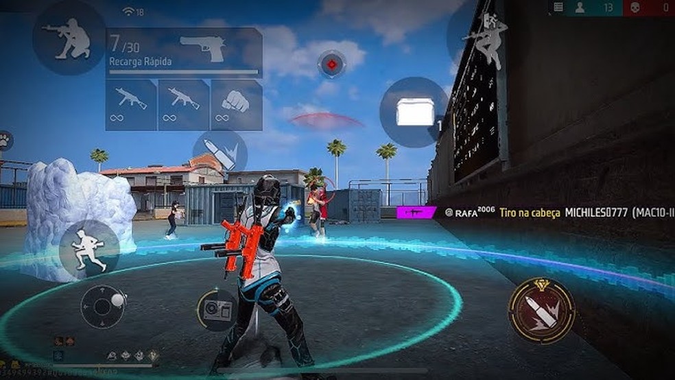 Mudar a personalização do HUD rende melhor desempenho em combates contra os inimigos no Free Fire — Foto: Reprodução/Youtube