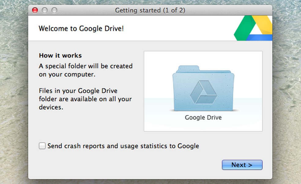 Informação sobre a criação da pasta Google Drive no seu computador (Foto: Reprodução / Pedro Pisa) — Foto: TechTudo