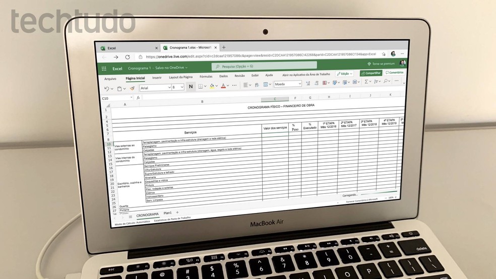 Excel online é grátis e não demanda download do software — Foto: Helito Beggiora/TechTudo