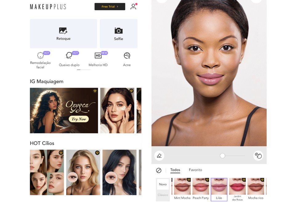 O Makeup Plus disponibiliza diferentes tonalidades, efeitos e funcionalidades para diferentes resultados