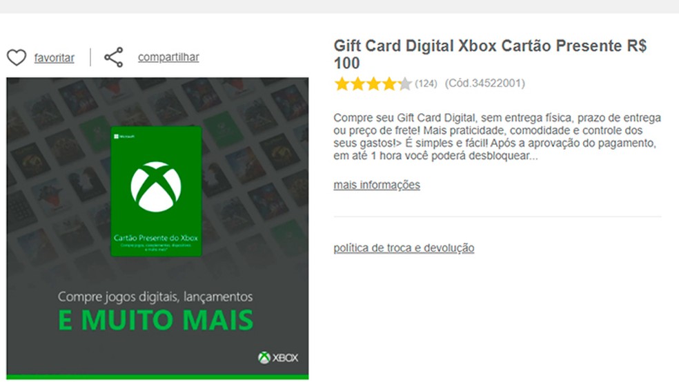 Compre Gift Cards Xbox, Cartão presente Xbox