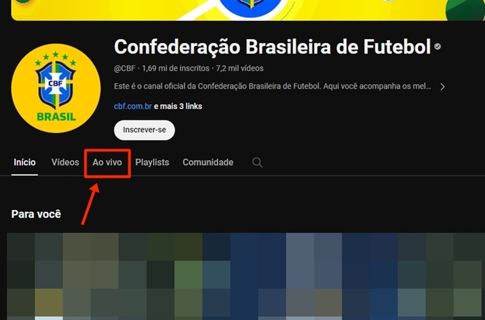 Torcedor deve entrar na seção “Ao Vivo”, no canal da CBF no YouTube, para poder visualizar as atuais transmissões em tempo real — Foto: Reprodução/Gabriela Andrade