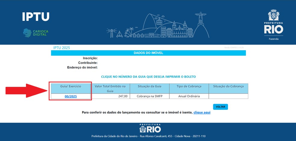Clique em "Guia/Exercícios" para visualizar os boletos — Foto: Reprodução/Diego Cataldo
