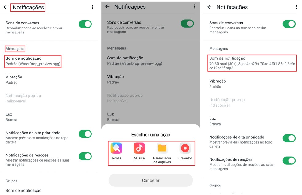 Personalizando som de notificação do WhatsApp no Android — Foto: Reprodução/Bruno Guerra
