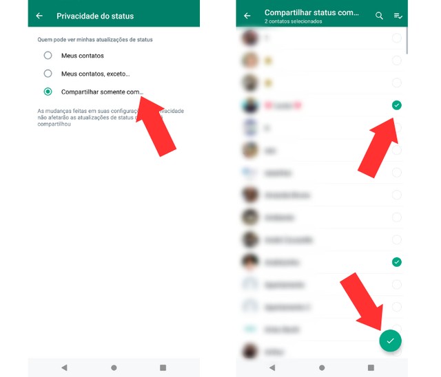 Como postar status do WhatsApp apenas para contatos selecionados