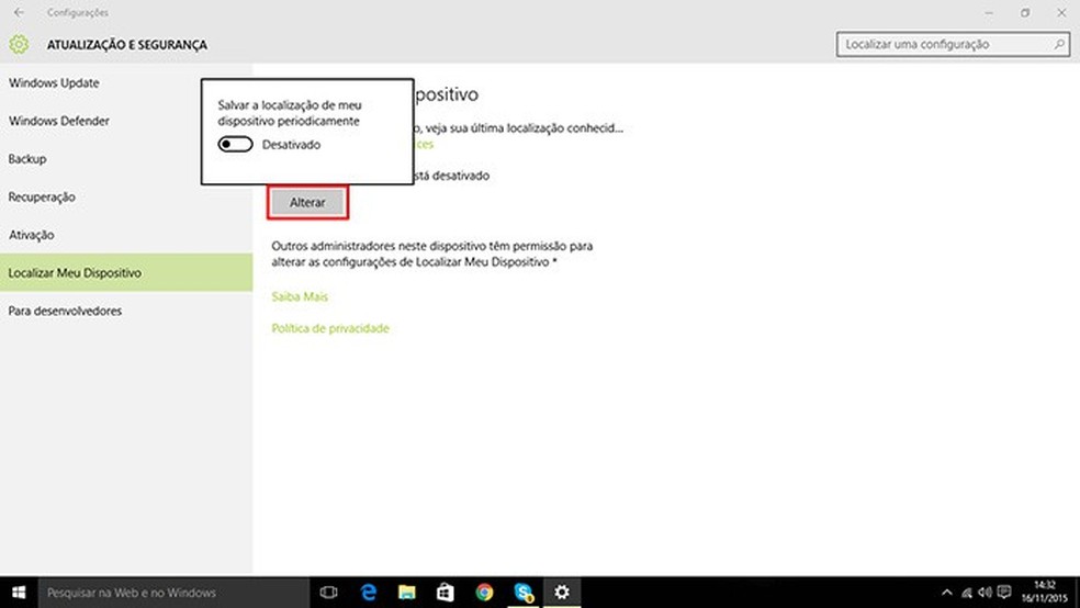 Windows 10 permite que usuário rastreie a última localização do seu computador (Foto: Reprodução/Elson de Souza) — Foto: TechTudo