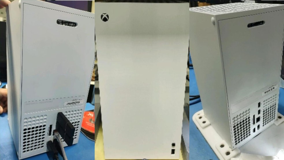 Fotos vazadas do suposto Xbox Series X Brooklin mostram console com novo visual branco e sem leitor de disco — Foto: Reprodução/Exputer
