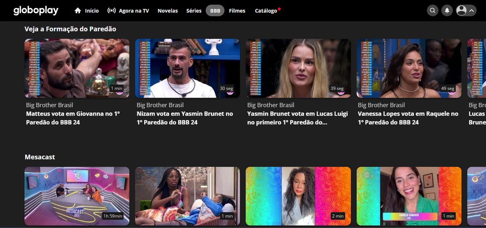 BBB 24 online e de graça: Globoplay exibe resumos das dinâmicas e conteúdos exclusivos, como o Mesacast BBB — Foto: Reprodução/Carolina Torres