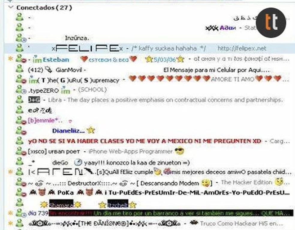 MSN permitia personalizar subnick com fontes e cores diferentes — Foto: Reprodução/Facebook TechTudo