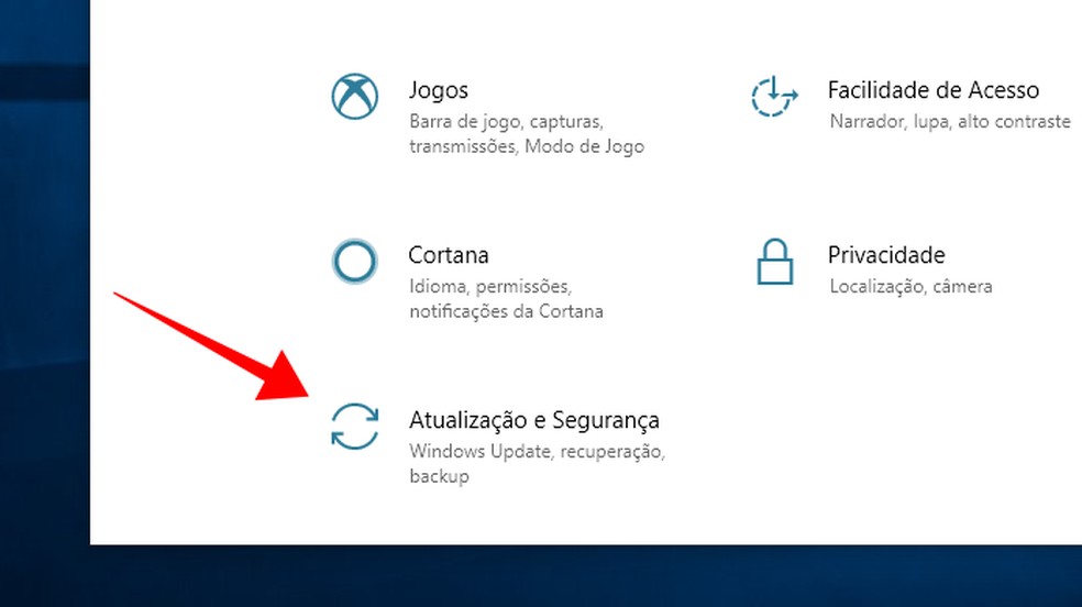 Acesse o menu de atualizações do Windows 10 — Foto: Reprodução/Paulo Alves
