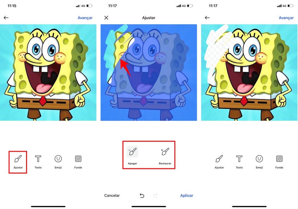 É possível eliminar detalhes da imagem no Sticker.ly — Foto: Reprodução/Rodrigo Fernandes